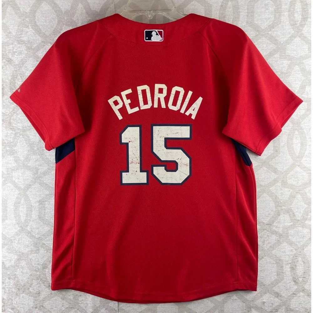 Majestic Red Sox‎ Youth L Red Dustin Pedroia 15 Baseball Jersey Polyester Henley